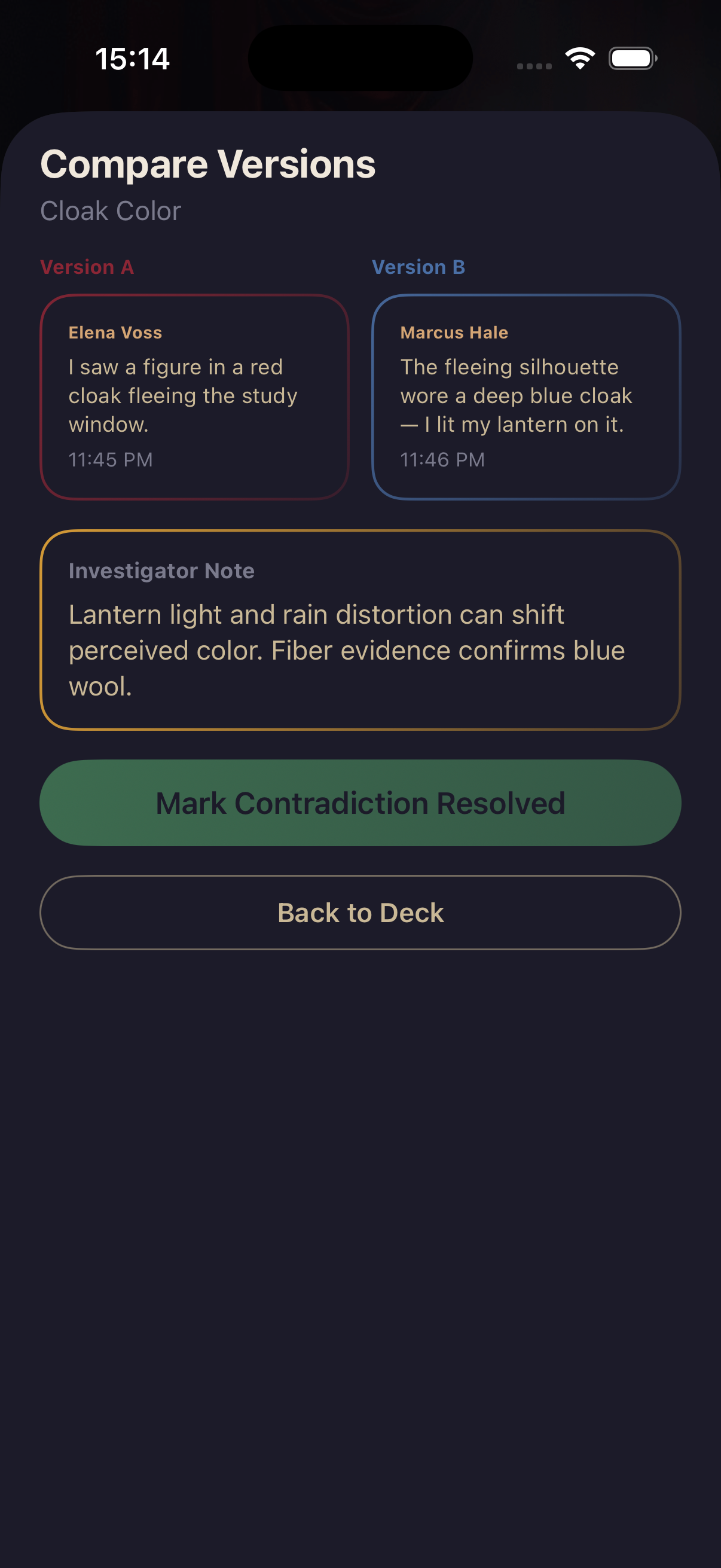 Contradiction compare for cloak color